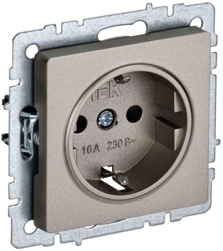 Розетка с заземлением без рамки IEK Brite РС11-1-0-БрШ 1-м. шампань картинка